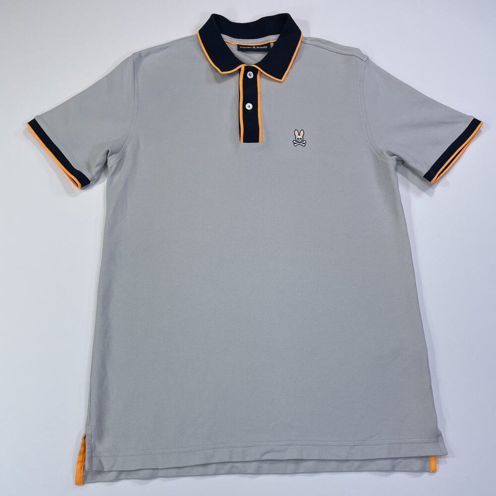 Psycho Bunny Men's Polo Shirt Size 4 Small Gray Pima Cotton Short Sleeve Skull